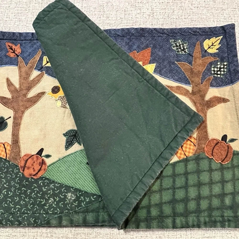 Set of 4 Autumn Fall Themed Placemats‎ Appliqué Angel Harvest Folk Art